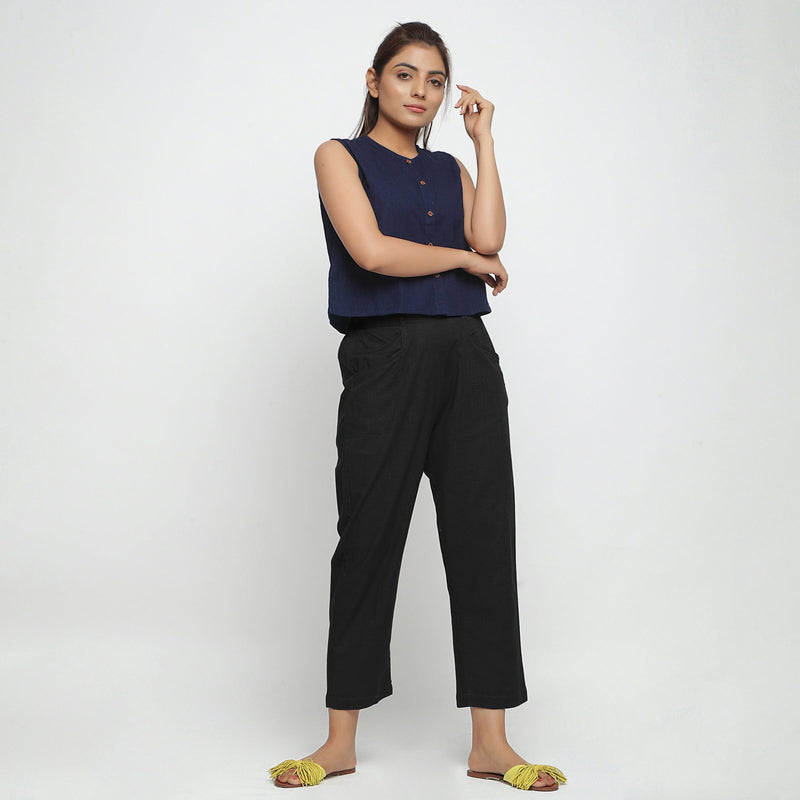 Black 100% Cotton Mid-Rise Elasticated Chino Pant