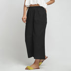 Black 100% Cotton Mid-Rise Elasticated Wide Legged Pant