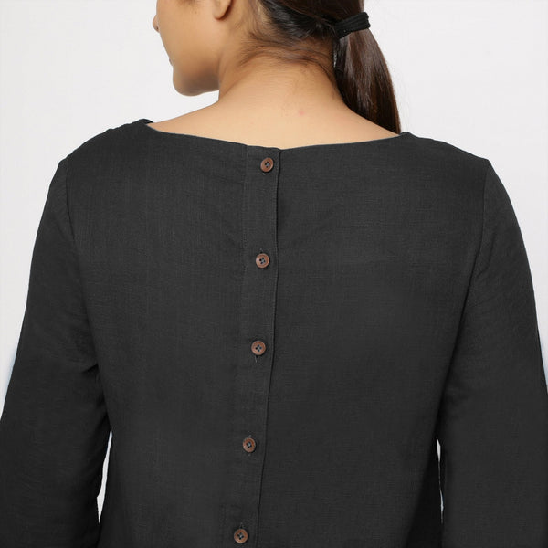 Black 100% Cotton Round Neck Short Tunic Dress