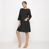 Black 100% Cotton Round Neck Short Tunic Dress