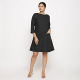 Black 100% Cotton Round Neck Short Tunic Dress
