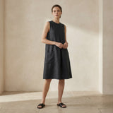 Black 100% Cotton Sleeveless Paneled Swing Dress