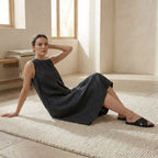 Black 100% Cotton Sleeveless Paneled Swing Dress