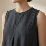 Black 100% Cotton Sleeveless Paneled Swing Dress