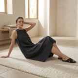 Black 100% Cotton Sleeveless Paneled Swing Dress