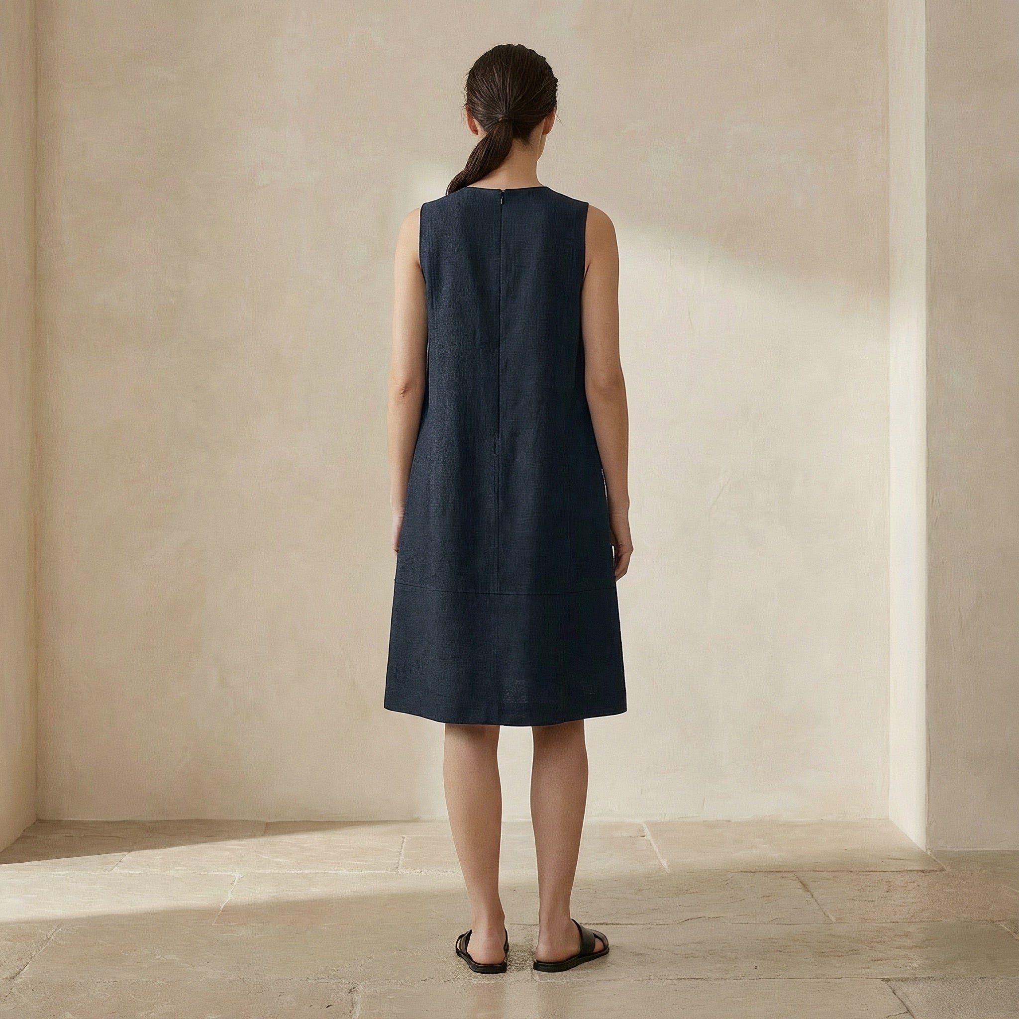 Black 100% Cotton Sleeveless Paneled Swing Dress