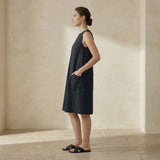 Black 100% Cotton Sleeveless Paneled Swing Dress