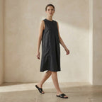 Black 100% Cotton Sleeveless Paneled Swing Dress