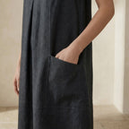 Black 100% Cotton Sleeveless Paneled Swing Dress