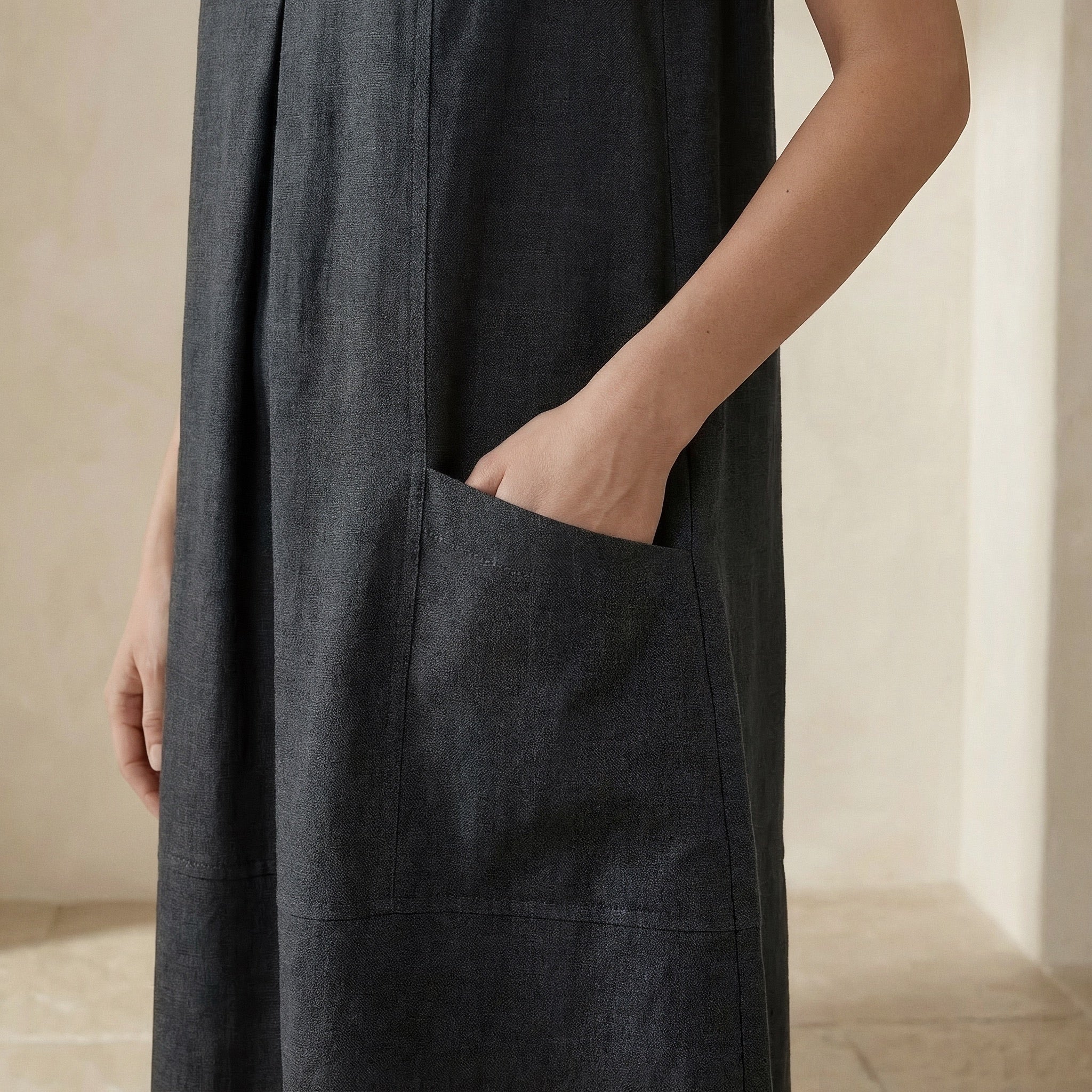 Black 100% Cotton Sleeveless Paneled Swing Dress