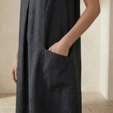 Black 100% Cotton Sleeveless Paneled Swing Dress