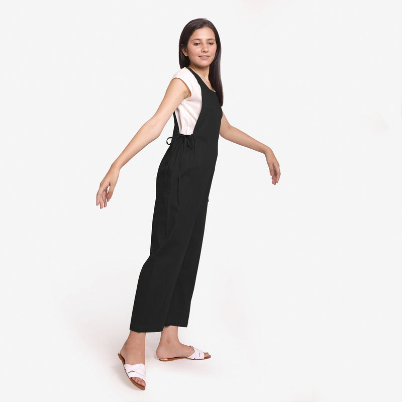 Black 100% Cotton Sleeveless Pinafore Jumpsuit