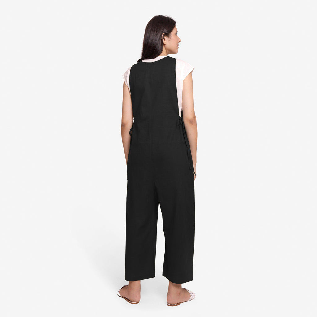 Black 100% Cotton Sleeveless Pinafore Jumpsuit
