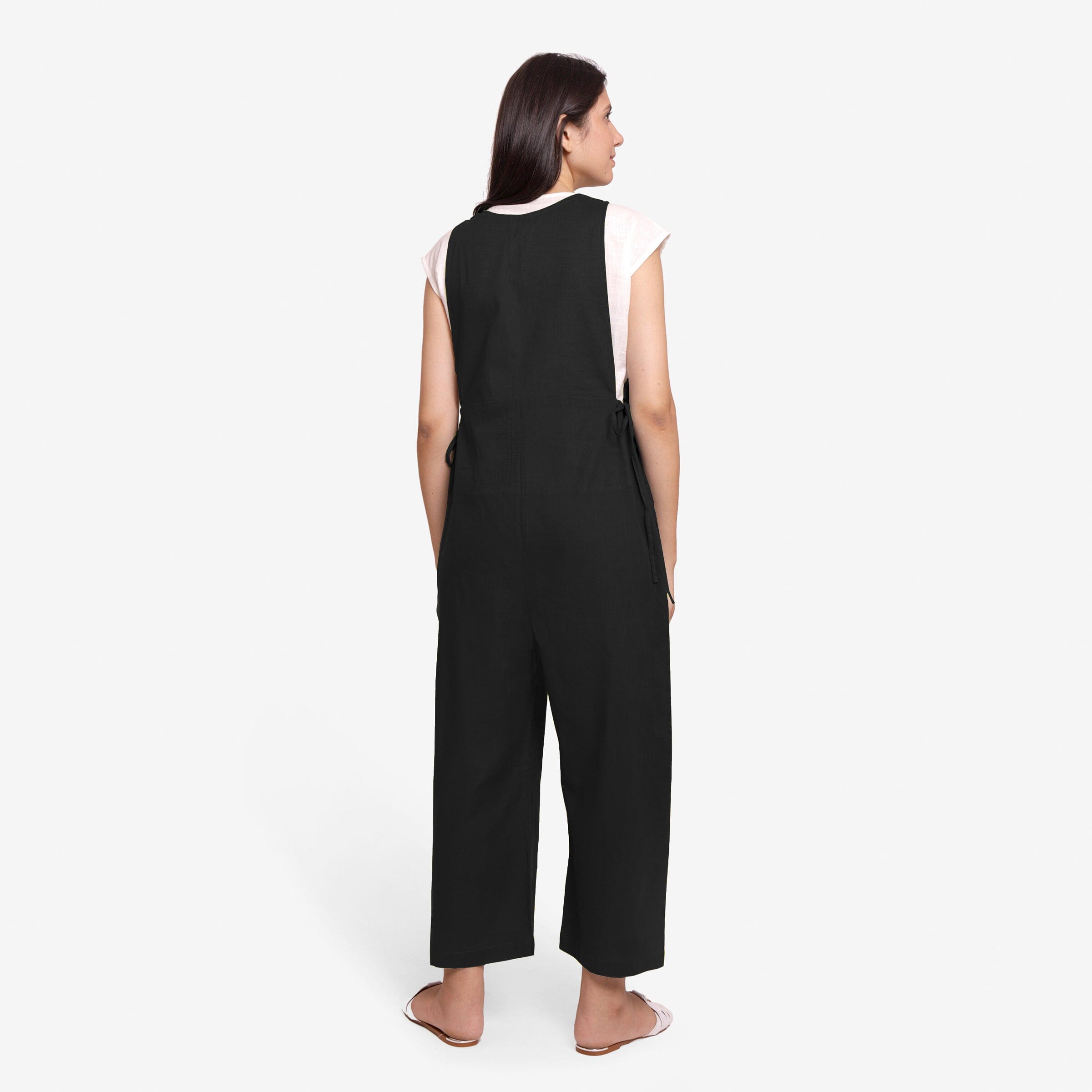 Black 100% Cotton Sleeveless Pinafore Jumpsuit