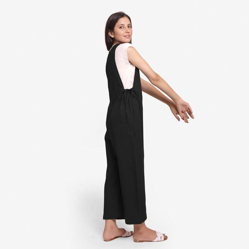 Black 100% Cotton Sleeveless Pinafore Jumpsuit