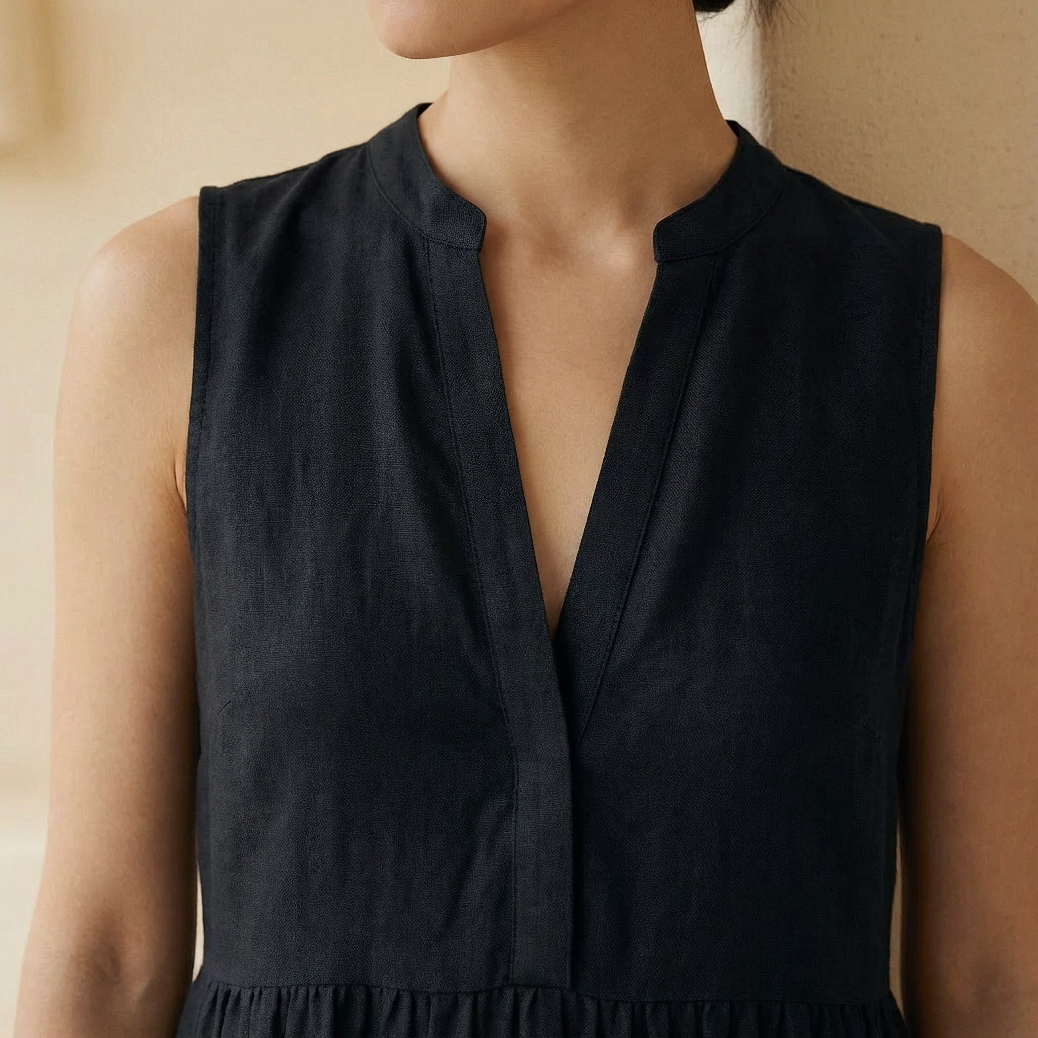 Black 100% Cotton V-Neck Maxi Tier Dress