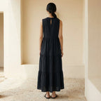 Black 100% Cotton V-Neck Maxi Tier Dress