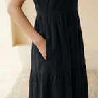 Black 100% Cotton V-Neck Maxi Tier Dress