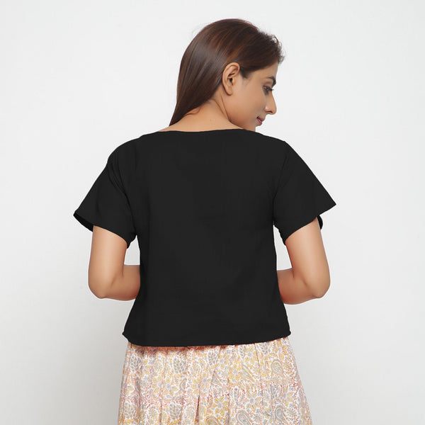Black Boat Neck Half Sleeve 100% Cotton Top