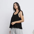 Black Convertible Cotton Linen Tie-Up Top