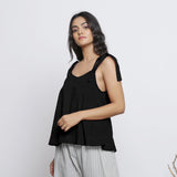 Black Convertible Cotton Linen Tie-Up Top