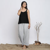 Black Convertible Cotton Linen Tie-Up Top