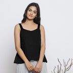 Black Convertible Cotton Linen Tie-Up Top
