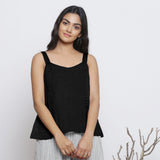 Black Convertible Cotton Linen Tie-Up Top