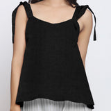 Black Convertible Cotton Linen Tie-Up Top