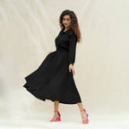 Black Cotton Button-Down Yoked Maxi Dress