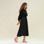 Black Cotton Button-Down Yoked Maxi Dress