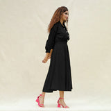 Black Cotton Button-Down Yoked Maxi Dress