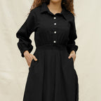 Black Cotton Button-Down Yoked Maxi Dress