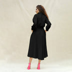 Black Cotton Button-Down Yoked Maxi Dress