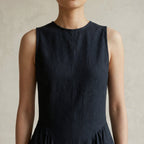 Black Cotton Flannel Sleeveless Paneled Maxi Dress