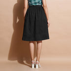 Black Cotton Flared Elasticated Knee Length Skirt