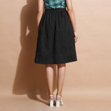 Black Cotton Flared Elasticated Knee Length Skirt
