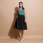 Black Cotton Flared Elasticated Knee Length Skirt