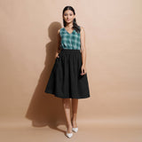 Black Cotton Flared Elasticated Knee Length Skirt