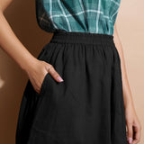 Black Cotton Flared Elasticated Knee Length Skirt