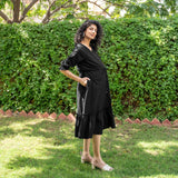 Black Cotton Flax A-Line Knee Length Pre and Post Maternity Dress