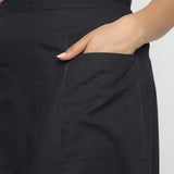 Pocket View of a Model wearing Black Cotton Flax A-Line Skirt
