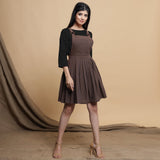 Black Cotton Flax Box-Pleated High Low Top