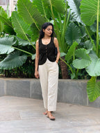 Black Cotton Flax Button-Down Waistcoat
