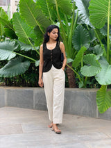 Black Cotton Flax Button-Down Waistcoat