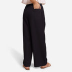 Black Cotton Flax Elasticated Wide Legged Pant