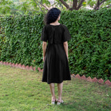 Black Cotton Flax Fit and Flare Knee Length Pre and Post Maternity Dress