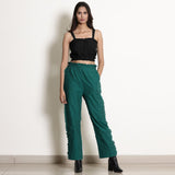 Black Cotton Flax Frilled Bustier Crop Top