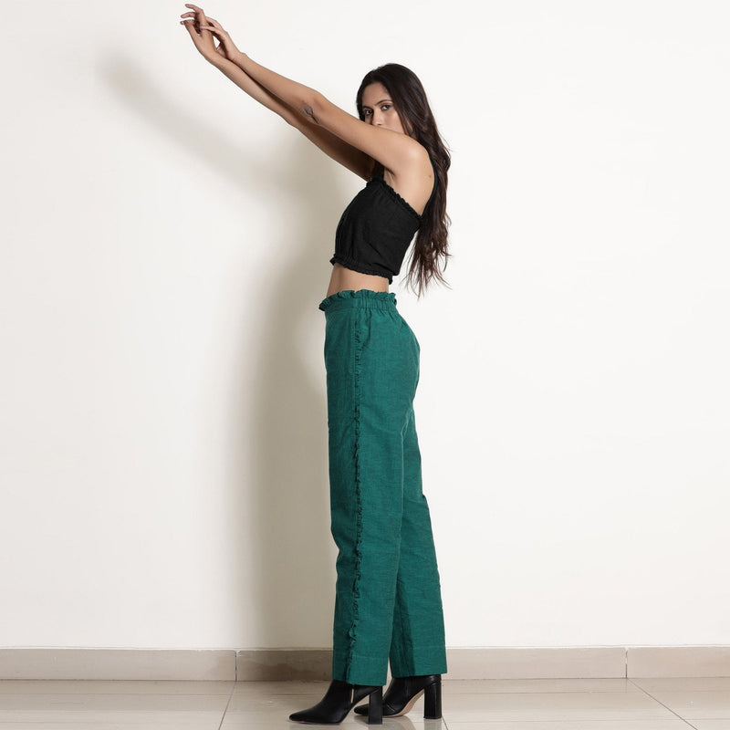 Black Cotton Flax Frilled Bustier Crop Top