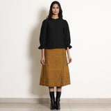 Black Cotton Flax Frilled Button Down Top